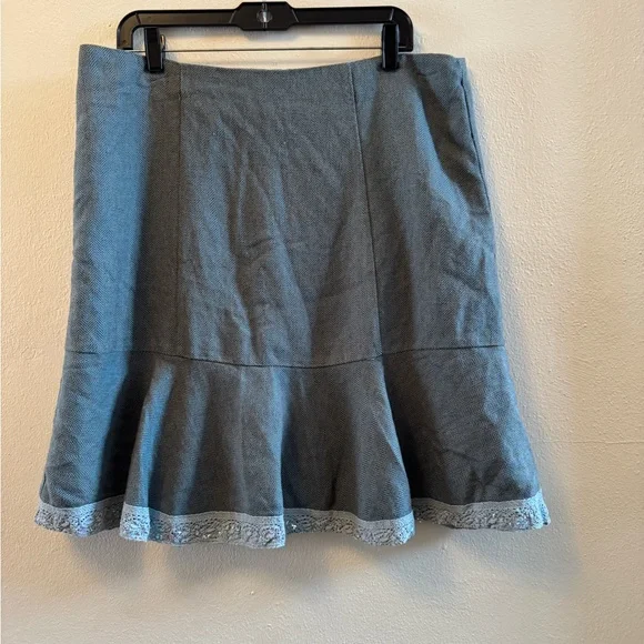Studio Y Skirt Grey-Brownish Teal Herringbone Flare Lace Hem 15/16 - Picture 1 of 12